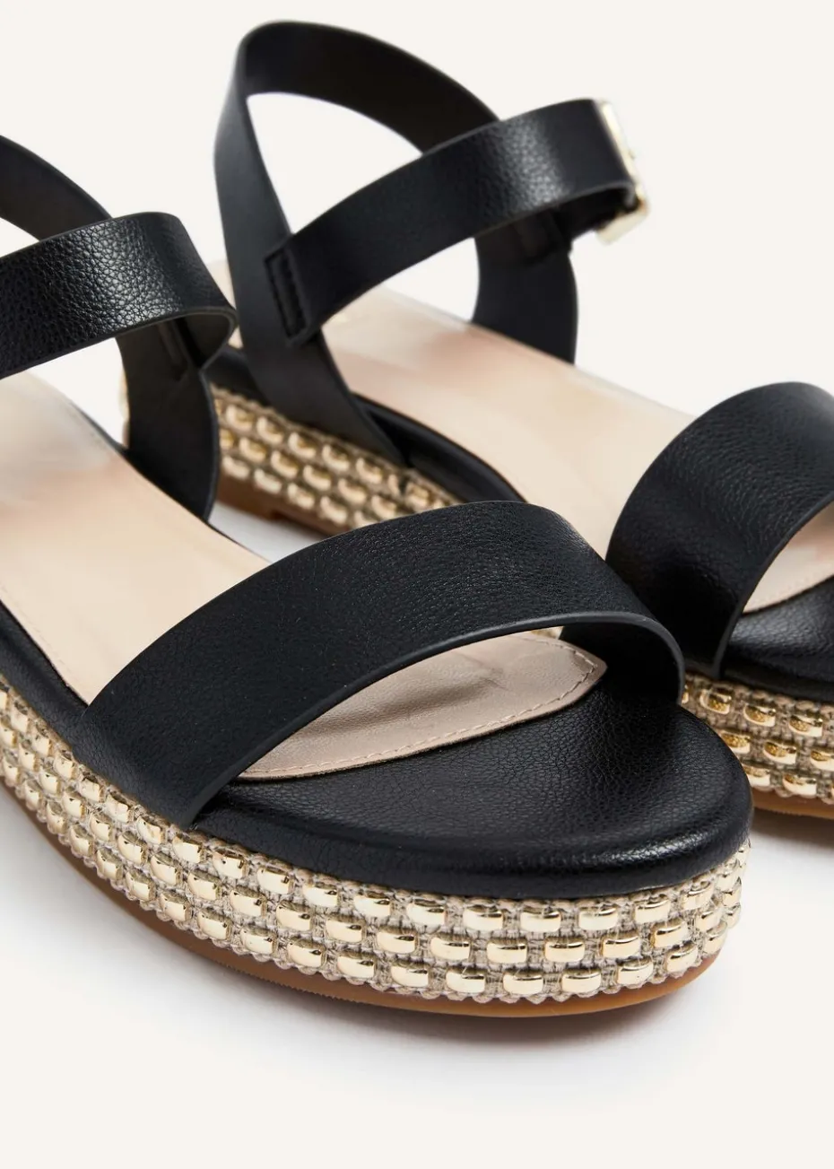 Linzi Marine Black Faux Leather Flatform Sandal