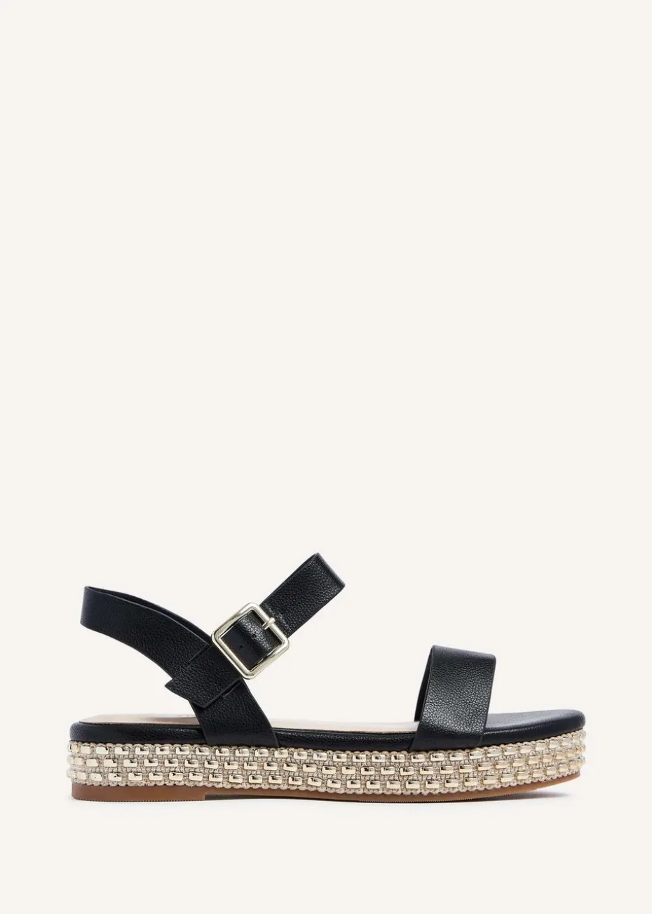 Linzi Marine Black Faux Leather Flatform Sandal