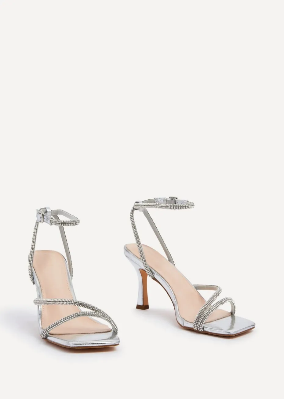 Linzi Mayfair Silver Faux Leather Diamante Heeled Sandal