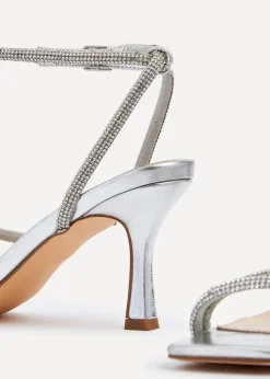 Linzi Mayfair Silver Faux Leather Diamante Heeled Sandal