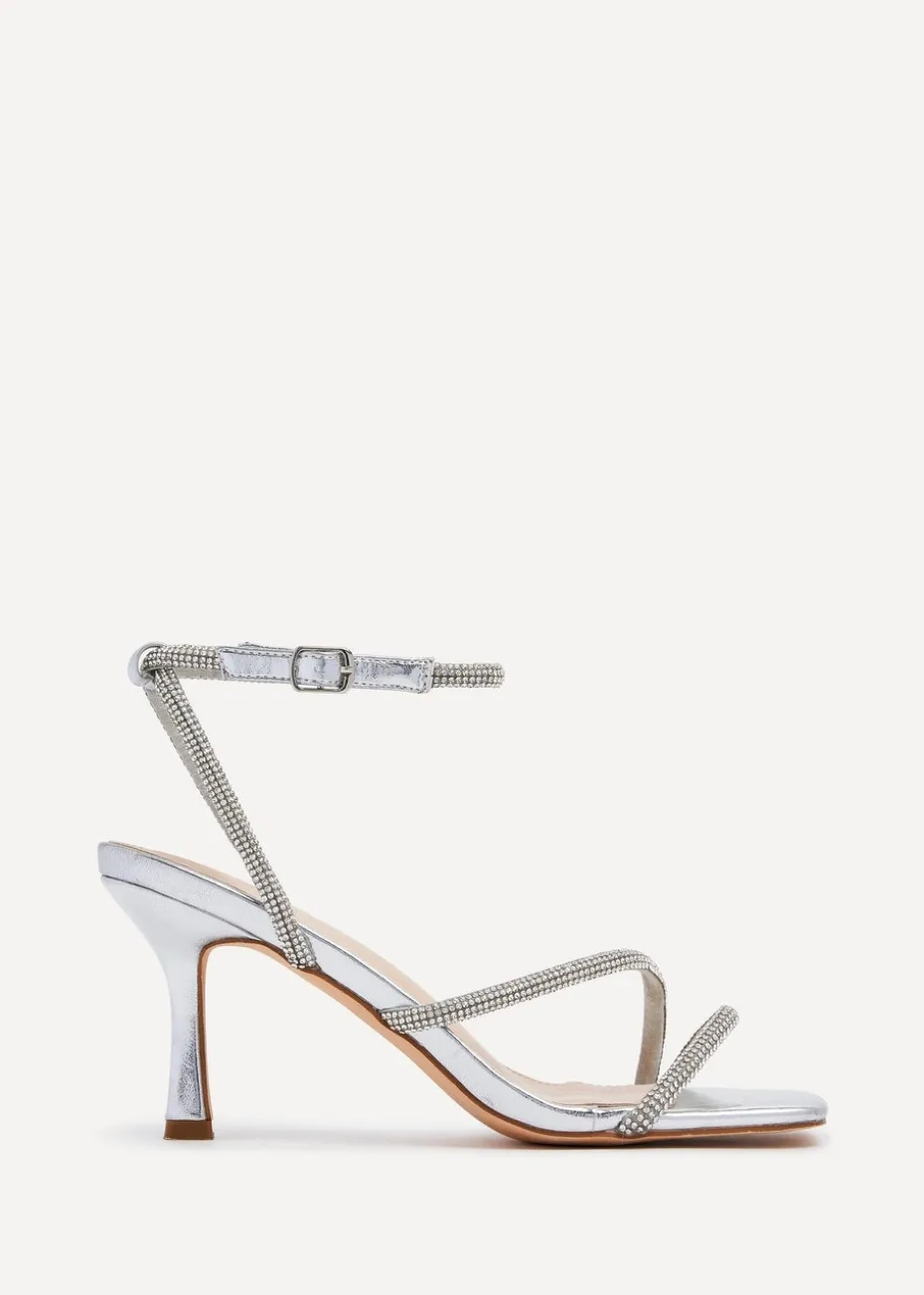 Linzi Mayfair Silver Faux Leather Diamante Heeled Sandal