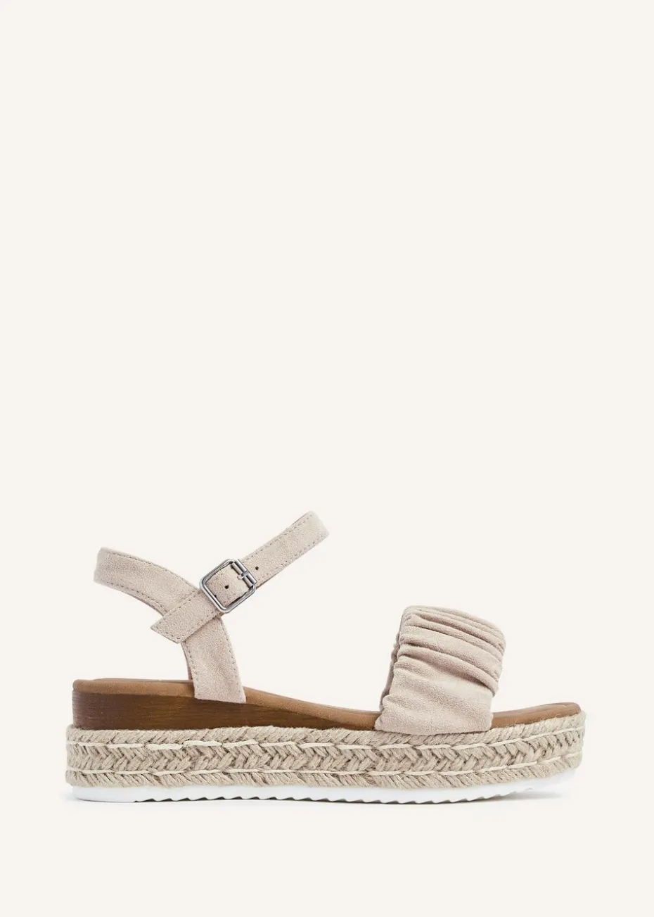 Linzi Melani Beige Faux Suede Ruched Espadrille Inspired Flatform Sandal