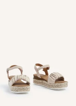 Linzi Melani Beige Faux Suede Ruched Espadrille Inspired Flatform Sandal