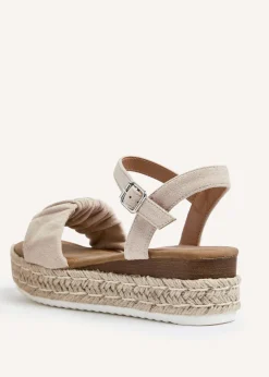 Linzi Melani Beige Faux Suede Ruched Espadrille Inspired Flatform Sandal