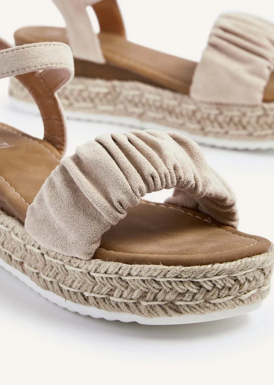 Linzi Melani Beige Faux Suede Ruched Espadrille Inspired Flatform Sandal