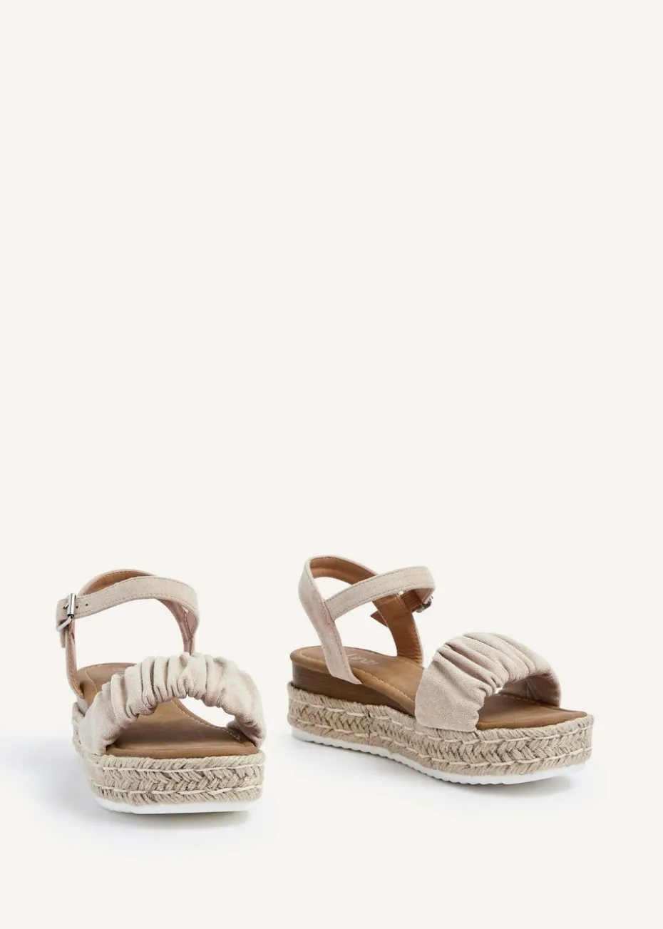 Linzi Melani Beige Faux Suede Ruched Espadrille Inspired Flatform Sandal