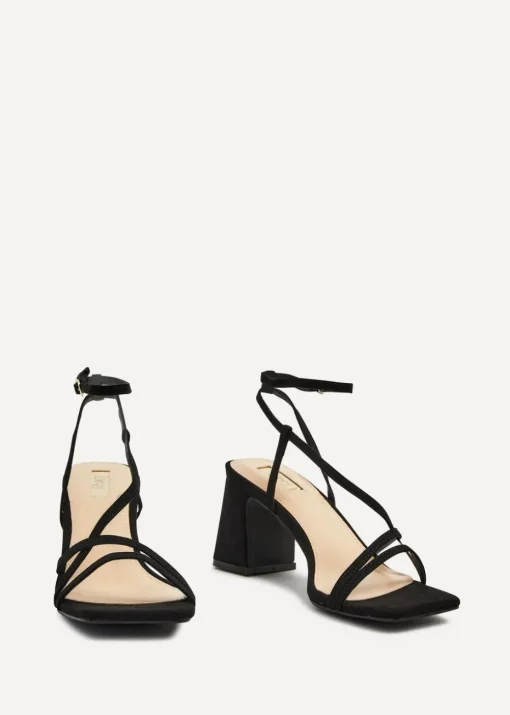 Linzi Memphis Black Faux Suede Crossover Slingback Block Heeled Sandal