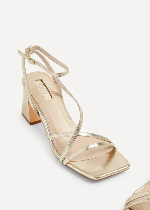 Linzi Memphis Gold Crossover Slingback Block Heeled Sandal