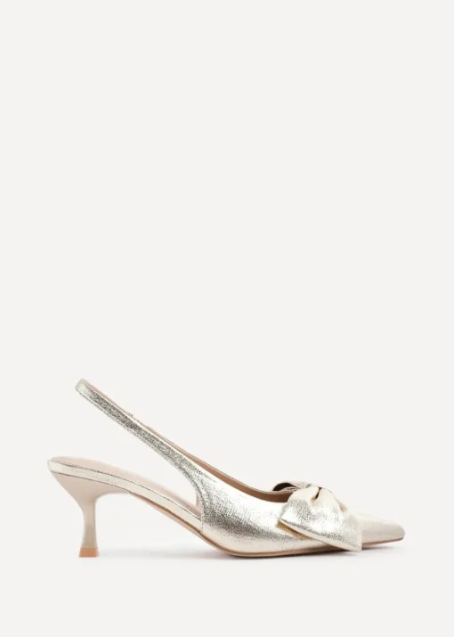 Linzi Merlot Gold Faux Leather Slingback Court Heels