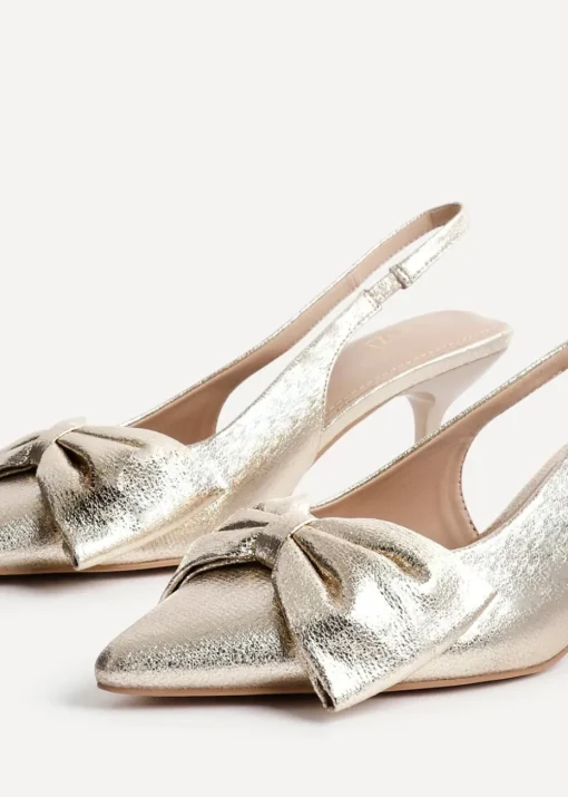 Linzi Merlot Gold Faux Leather Slingback Court Heels