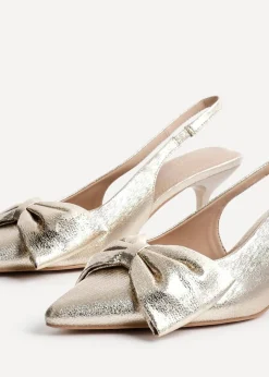Linzi Merlot Gold Faux Leather Slingback Court Heels