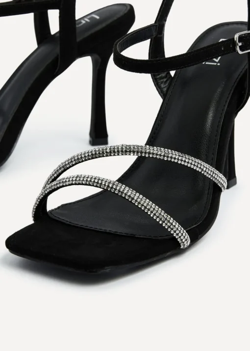 Linzi Mesmerize Black Faux Suede Square Toe Diamonte Embellished Heel