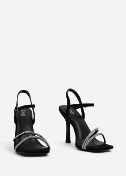 Linzi Mesmerize Black Faux Suede Square Toe Diamonte Embellished Heel