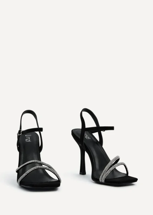 Linzi Mesmerize Black Faux Suede Square Toe Diamonte Embellished Heel