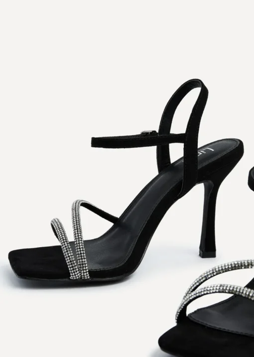 Linzi Mesmerize Black Faux Suede Square Toe Diamonte Embellished Heel