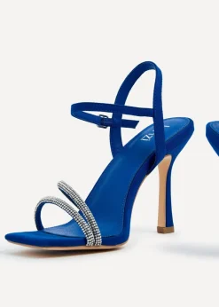 Linzi Mesmerize Cobalt Blue Faux Square Toe Diamonte Embellished Heel