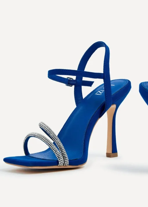 Linzi Mesmerize Cobalt Blue Faux Square Toe Diamonte Embellished Heel