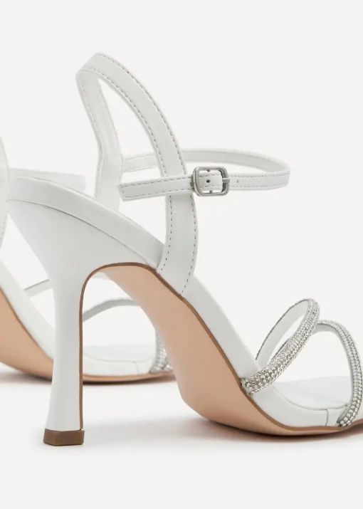 Linzi Mesmerize White Faux Leather Square Toe Diamonte Embellished Heel