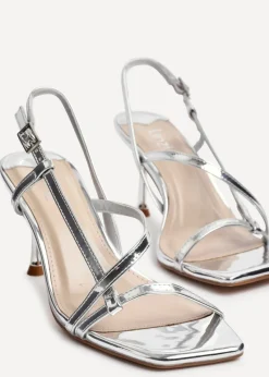 Linzi Midnight Silver Chrome Strappy Heeled Sandals