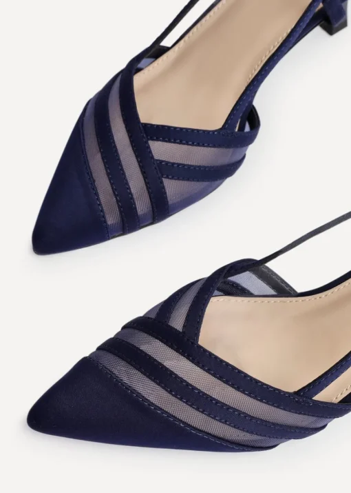 Linzi Milan Navy Scuba Mesh Slingback Court Heel
