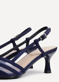 Linzi Milan Navy Scuba Mesh Slingback Court Heel