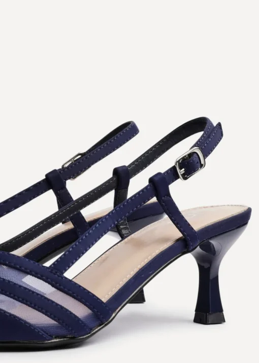 Linzi Milan Navy Scuba Mesh Slingback Court Heel