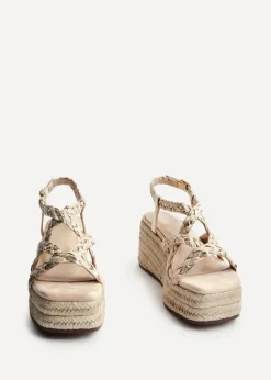 Linzi Mimosa Nude Faux Suede Plaited Flatform Wedge