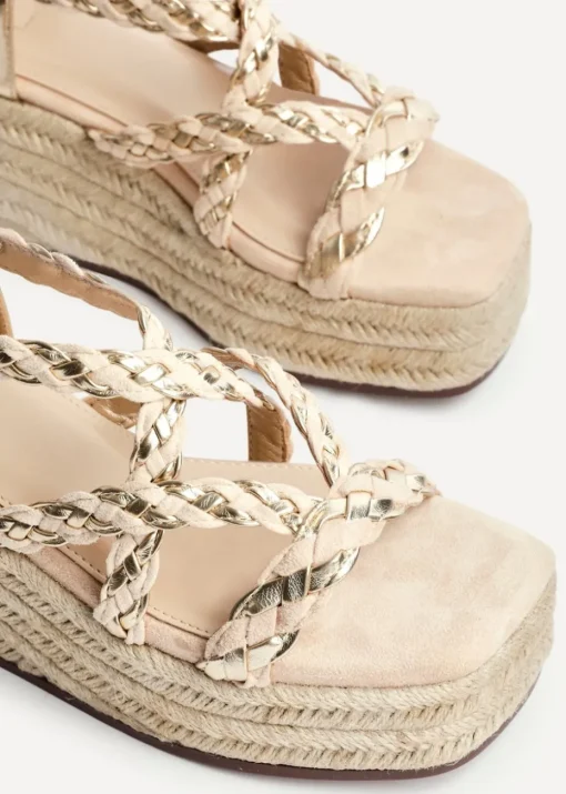 Linzi Mimosa Nude Faux Suede Plaited Flatform Wedge