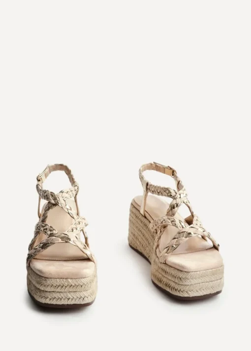 Linzi Mimosa Nude Faux Suede Plaited Flatform Wedge