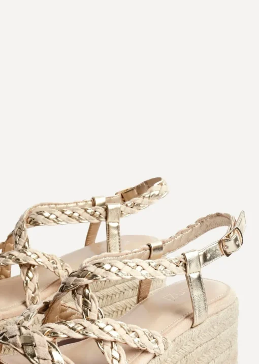 Linzi Mimosa Nude Faux Suede Plaited Flatform Wedge