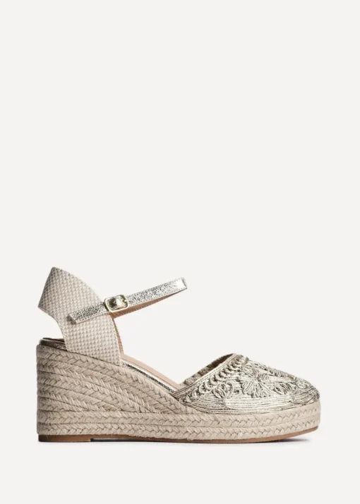 Linzi Mystic Gold Embroidered Closed Toe Espadrille Wedge