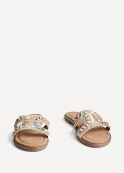 Linzi Nerissa Multi Beaded Diamante Flat Slider Sandal
