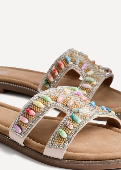 Linzi Nerissa Multi Beaded Diamante Flat Slider Sandal