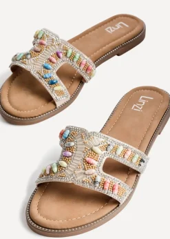 Linzi Nerissa Multi Beaded Diamante Flat Slider Sandal