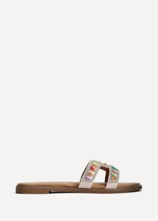 Linzi Nerissa Multi Beaded Diamante Flat Slider Sandal