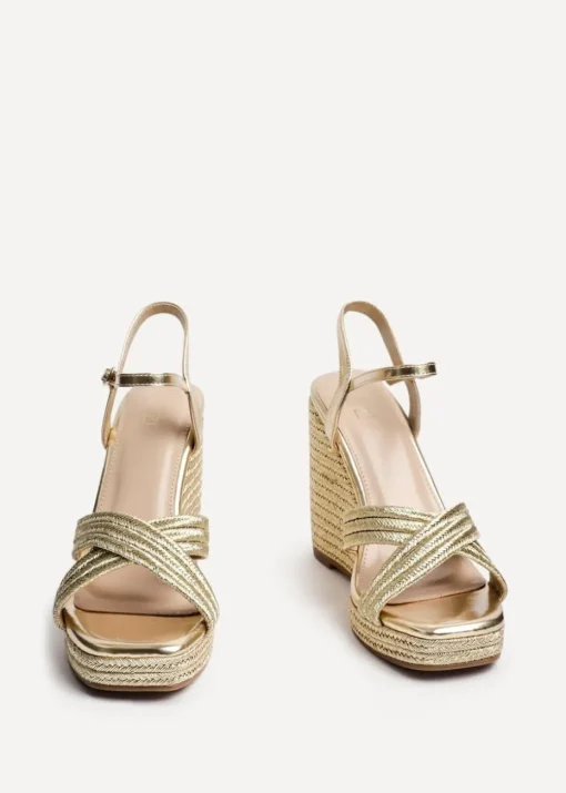 Linzi Nikki Gold Rope Crossover Platform Wedge