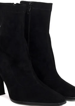 Linzi Noelle Black Suede Square Toe Heeled Sock Boot