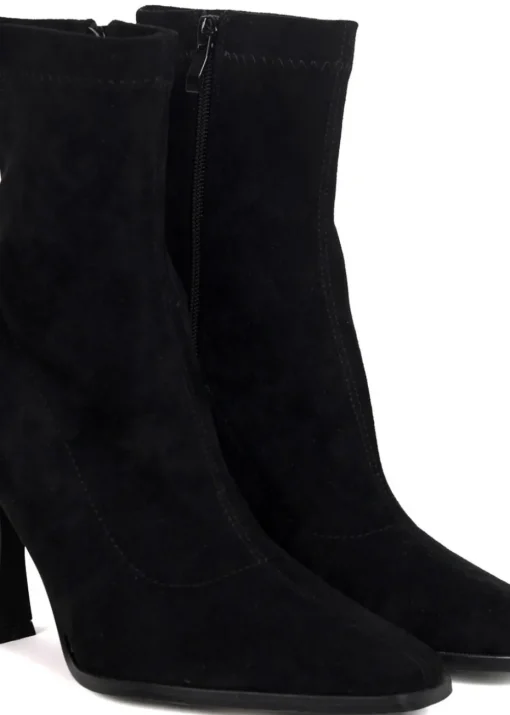 Linzi Noelle Black Suede Square Toe Heeled Sock Boot