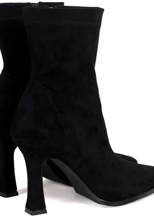 Linzi Noelle Black Suede Square Toe Heeled Sock Boot