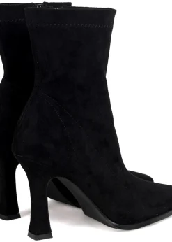 Linzi Noelle Black Suede Square Toe Heeled Sock Boot