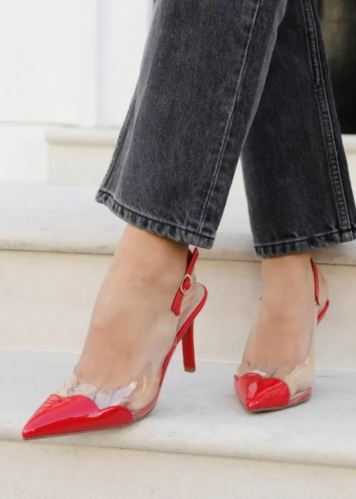 Linzi Nolita Red Perspex Patent Mix Slingback Court Heels