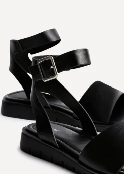 Linzi Nora Black Faux Leather Footbed Two Part Sandal