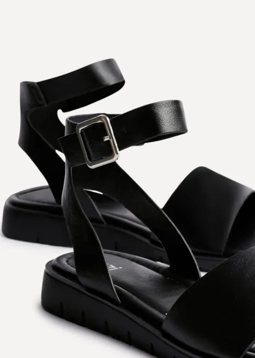 Linzi Nora Black Faux Leather Footbed Two Part Sandal