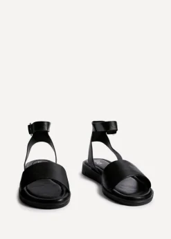 Linzi Nora Black Faux Leather Footbed Two Part Sandal