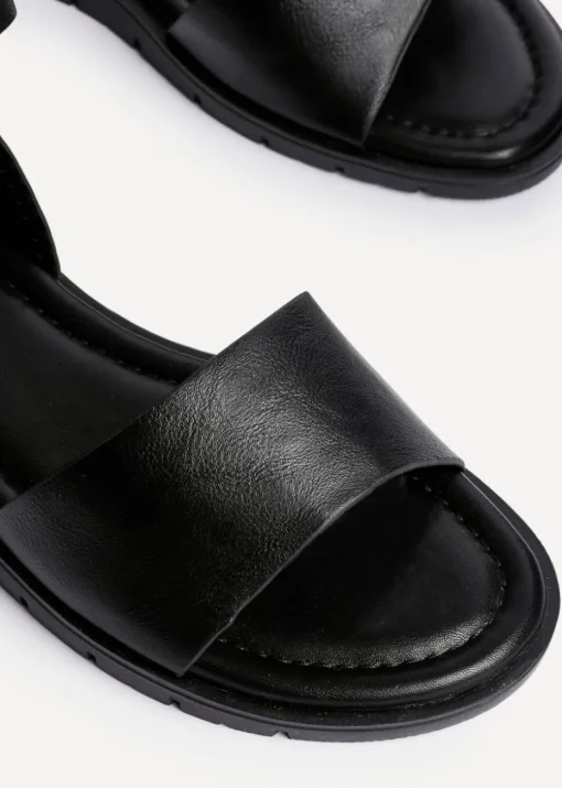 Linzi Nora Black Faux Leather Footbed Two Part Sandal
