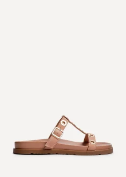 Linzi Notice Dusky Pink Faux Leather Studded Flat Sandals