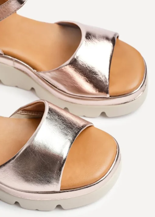 Linzi Nyla Pink Faux Leather Platform Cleated Sole Flatform Sandal