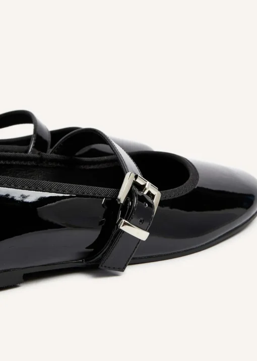Linzi Odette Black Faux Patent Mary Jane Pumps