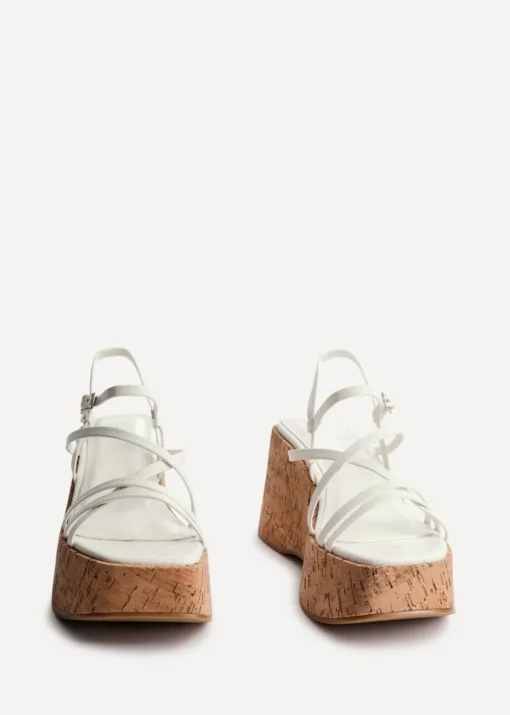 Linzi Orbit White Faux Lizard Strappy Cork Flatform Sandal