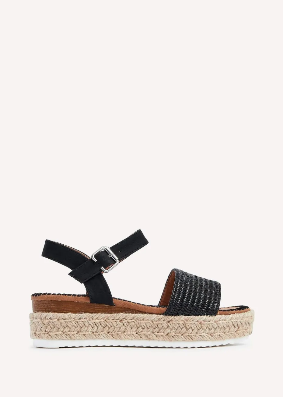 Linzi Panama Black Raffia Two Part Espadrille Inspired Flatform Sandal